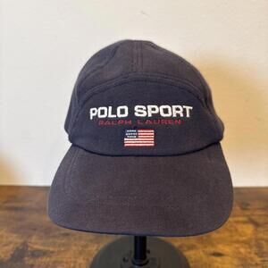 Ralph Lauren Polo Sport Vintage 90s Y2K Hat Navy Blue Men’s 5‑Panel Made in USA!